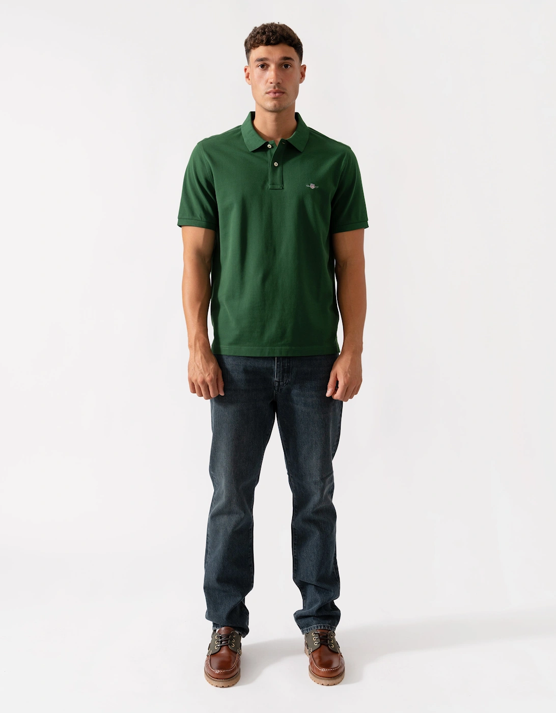 Mens Regular Fit Short Sleeve Shield Logo Pique Polo - 338 Forest Green