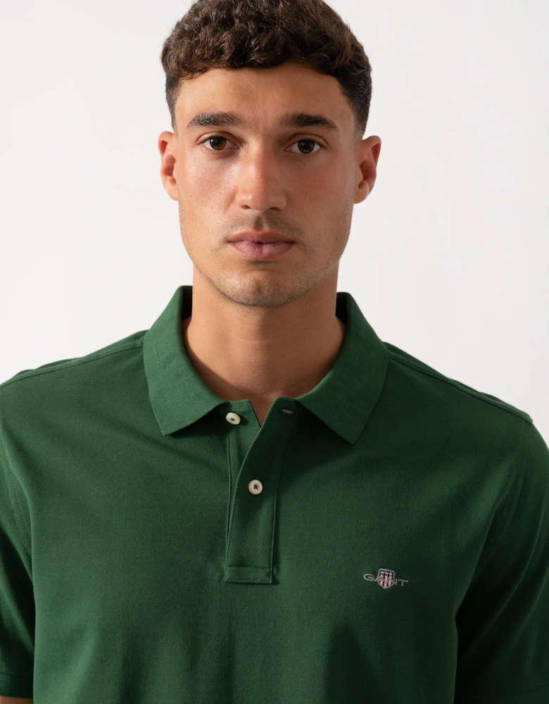 Mens Regular Fit Short Sleeve Shield Logo Pique Polo - 338 Forest Green