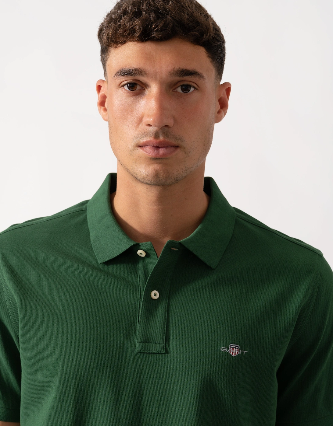 Mens Regular Fit Short Sleeve Shield Logo Pique Polo - 338 Forest Green