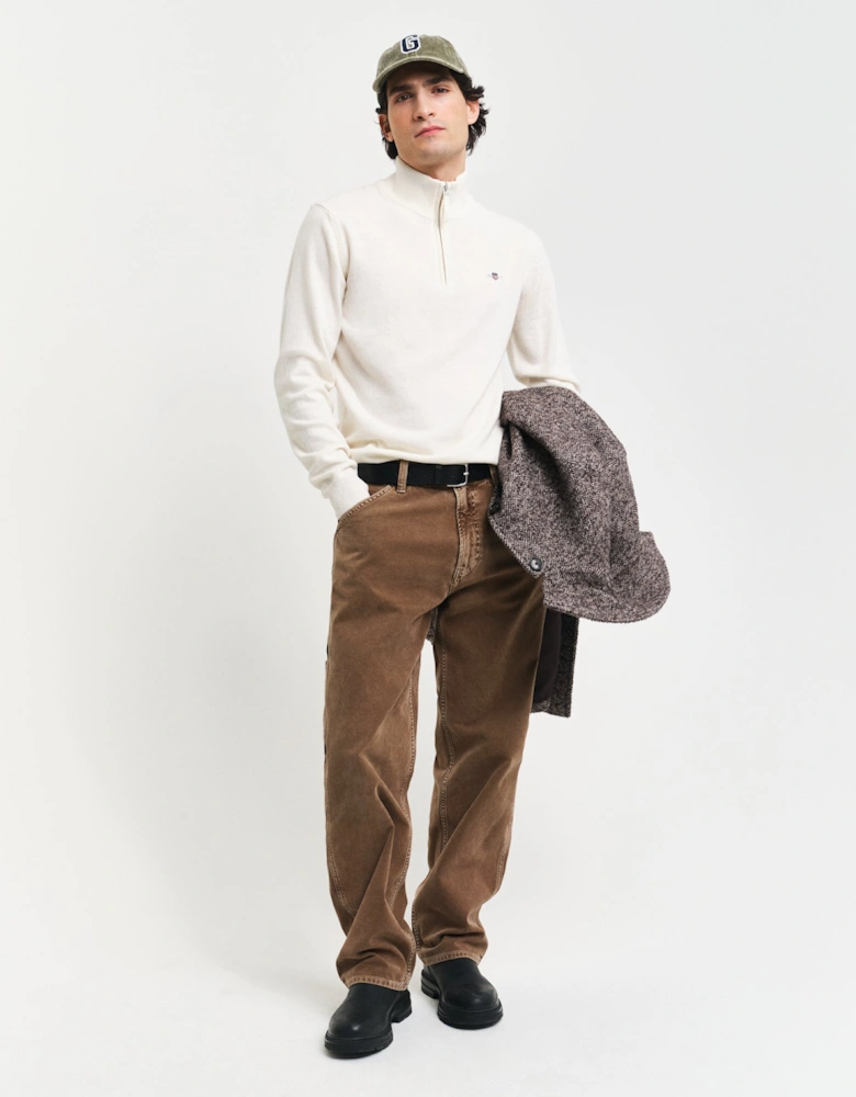 Mens Superfine Lambswool Half Zip Cardigan - 130 Cream