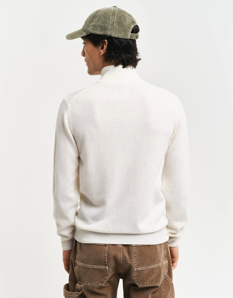 Mens Superfine Lambswool Half Zip Cardigan - 130 Cream