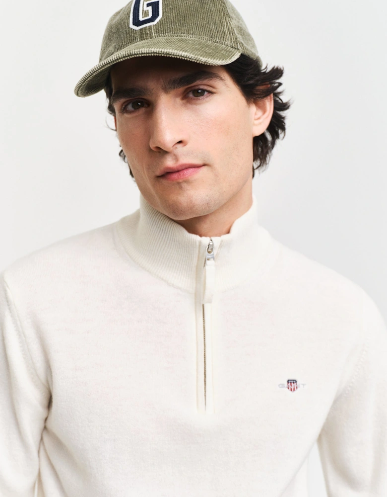 Mens Superfine Lambswool Half Zip Cardigan - 130 Cream