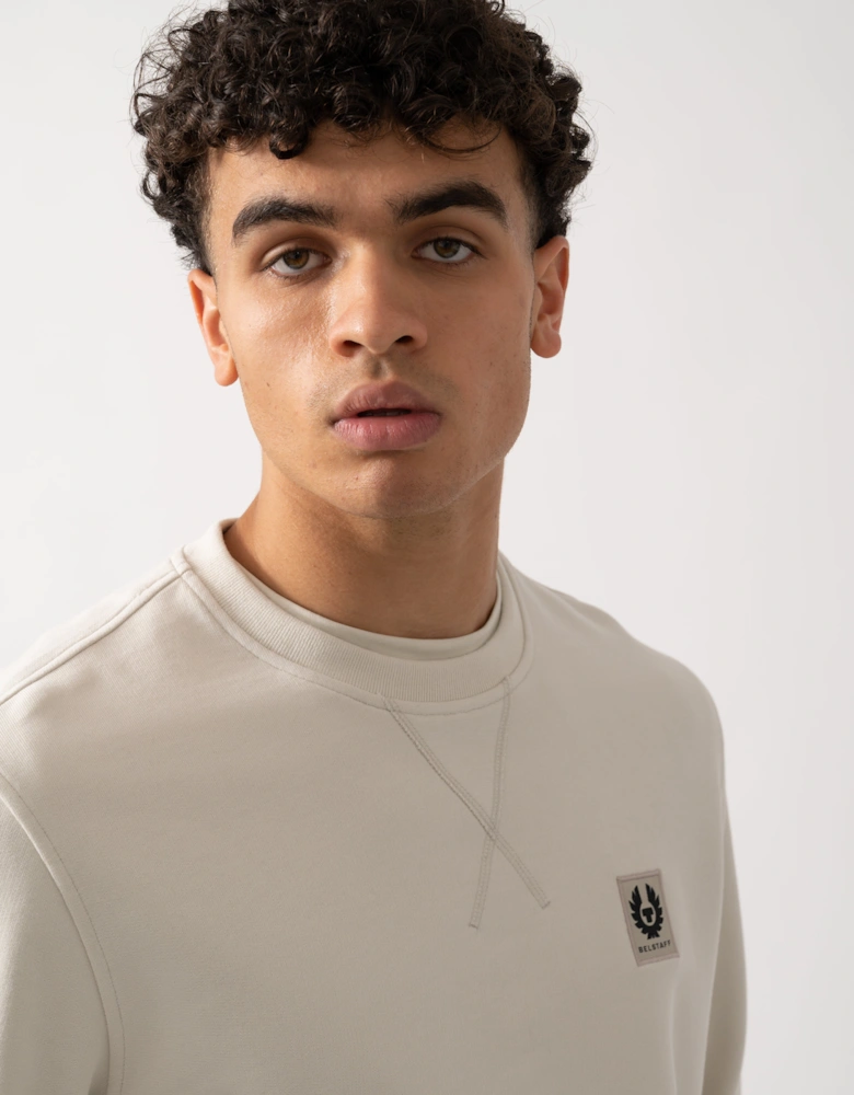 Mens Crew Neck Sweatshirt With Logo Patch - Silver Birch