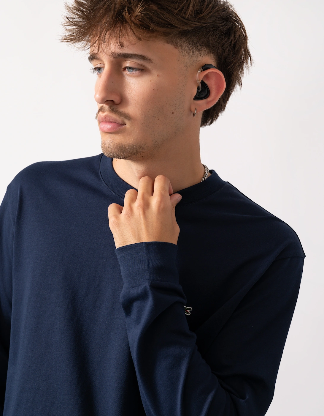 Long Sleeved Cotton Mens T-Shirt - Navy Blue 166