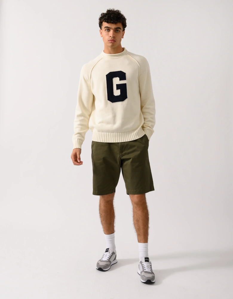 Mens Intarsia G Logo Crew Neck Jumper - 130 Cream