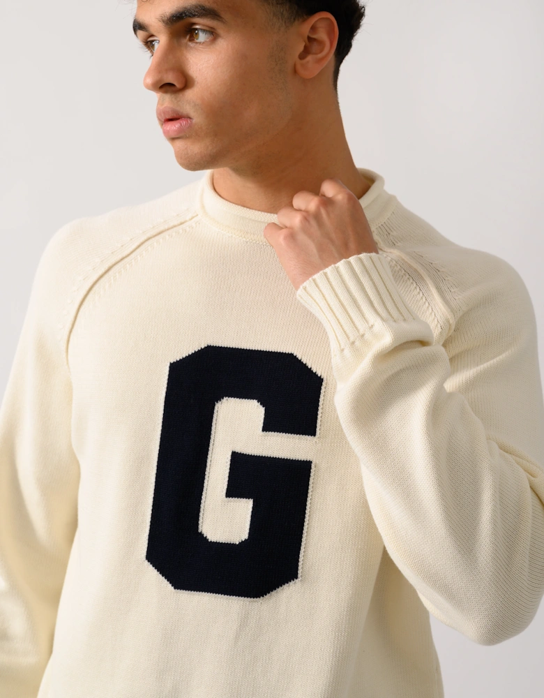 Mens Intarsia G Logo Crew Neck Jumper - 130 Cream