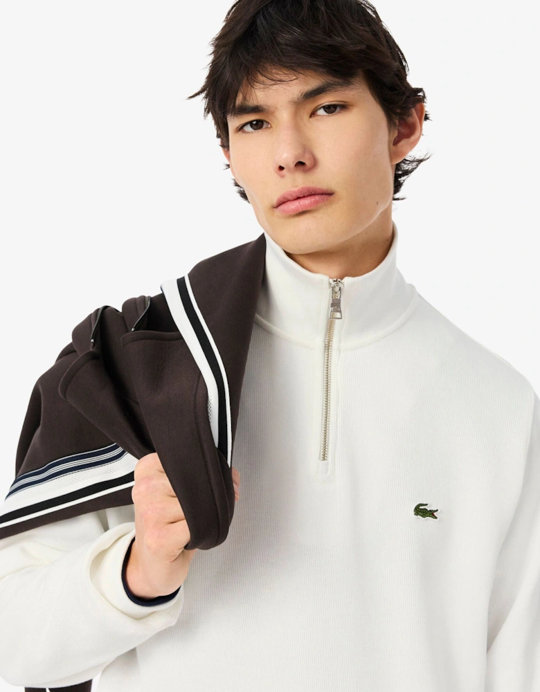 Mens Zippered Stand-Up Collar Cotton Sweatshirt - Flour 70V