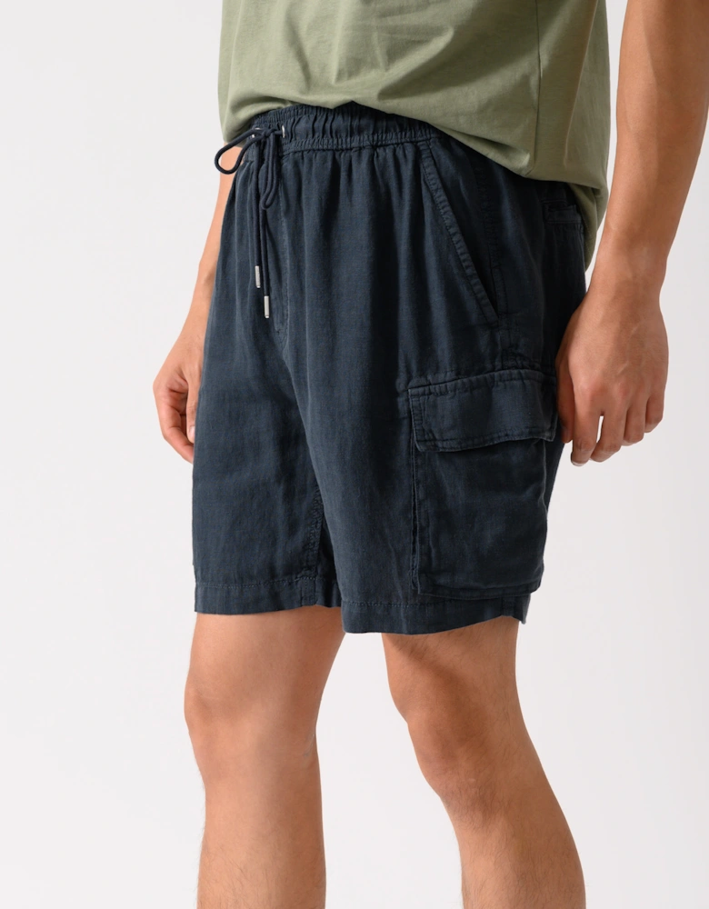 Mens Regular Fit Drawstring Linen Cargo Shorts - 453 Darkened Navy