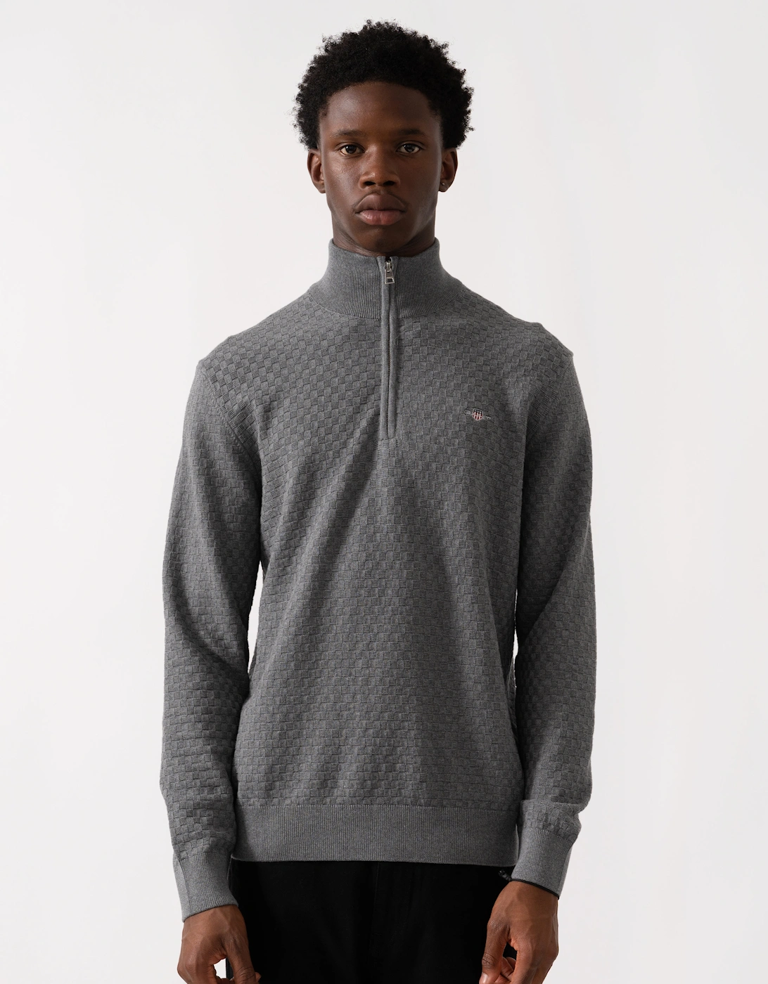 Mens Micro Texture Half Zip Jumper - 92 Dark Grey Melange, 6 of 5