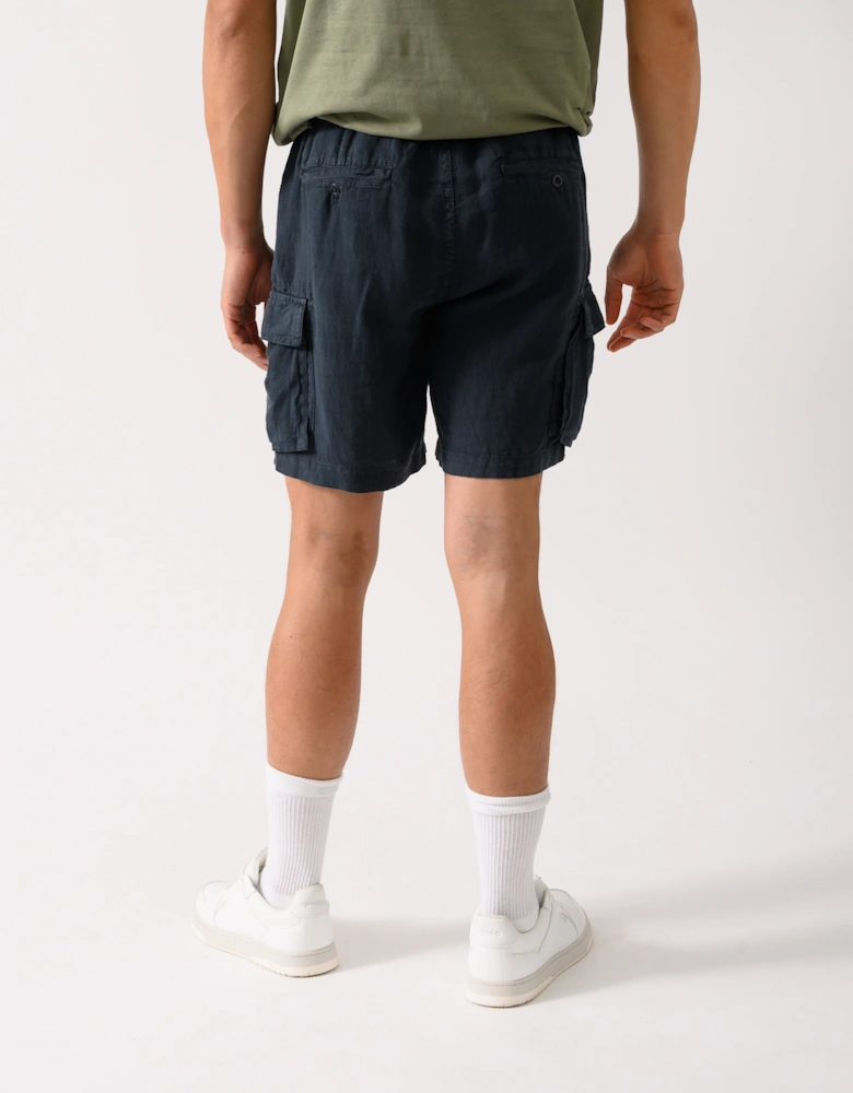 Mens Regular Fit Drawstring Linen Cargo Shorts - 453 Darkened Navy