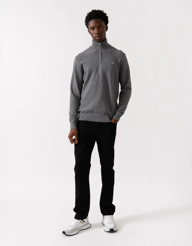 Mens Micro Texture Half Zip Jumper - 92 Dark Grey Melange