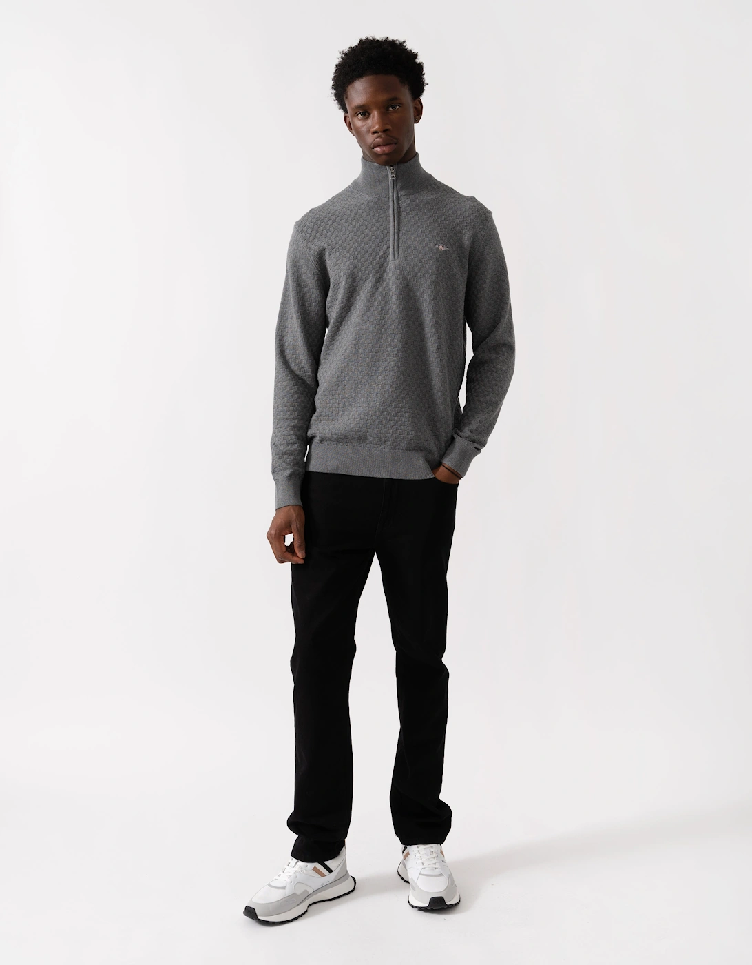 Mens Micro Texture Half Zip Jumper - 92 Dark Grey Melange