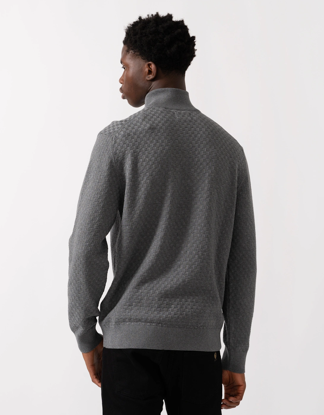 Mens Micro Texture Half Zip Jumper - 92 Dark Grey Melange