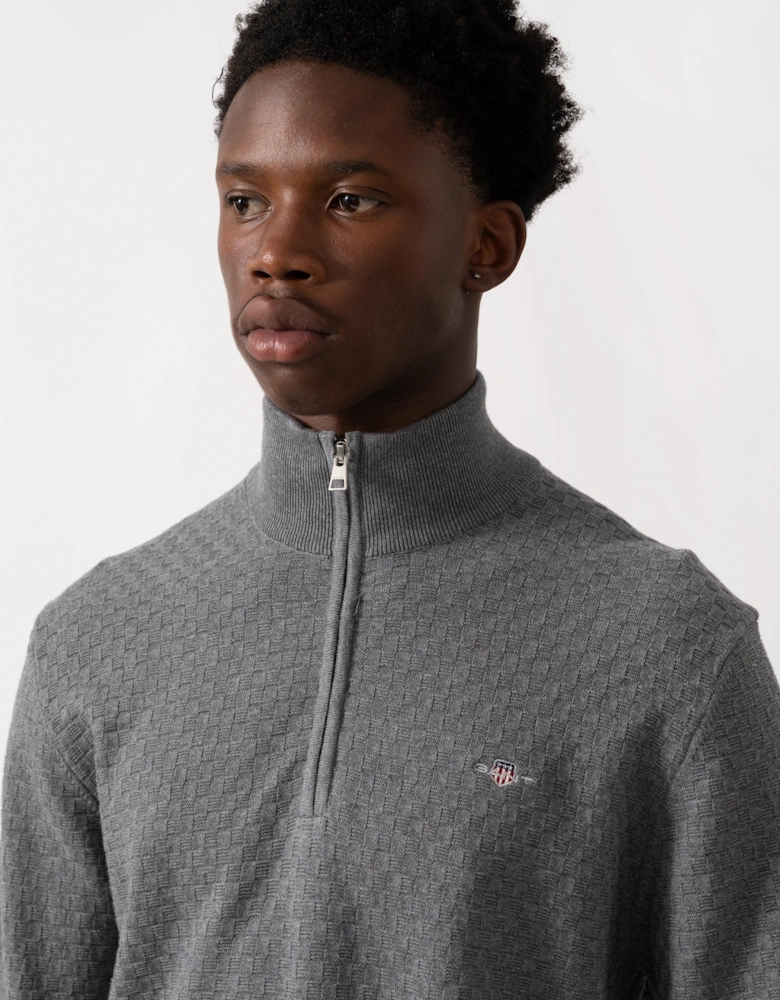 Mens Micro Texture Half Zip Jumper - 92 Dark Grey Melange