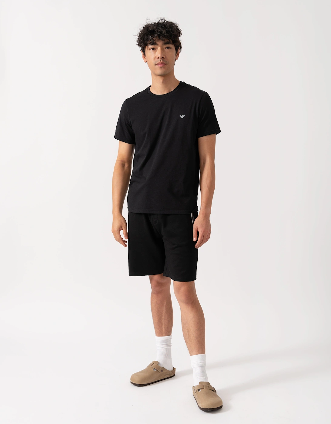 2 Pack Mens Eagle Logo Loungewear T-Shirt - Black/Grey Melange MC028