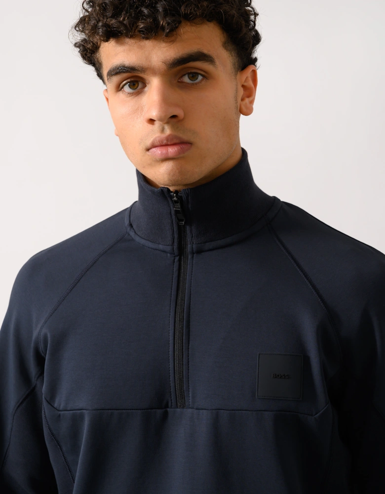 BOSS Green Sweat Rib Mens Half Zip Sweatshirt - Dark Blue 402