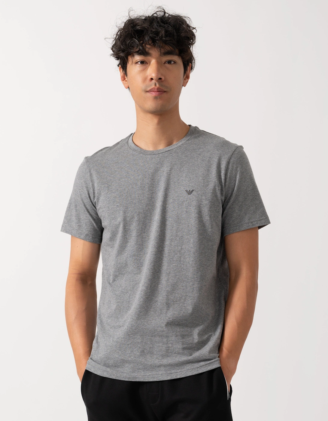 2 Pack Mens Eagle Logo Loungewear T-Shirt - Black/Grey Melange MC028