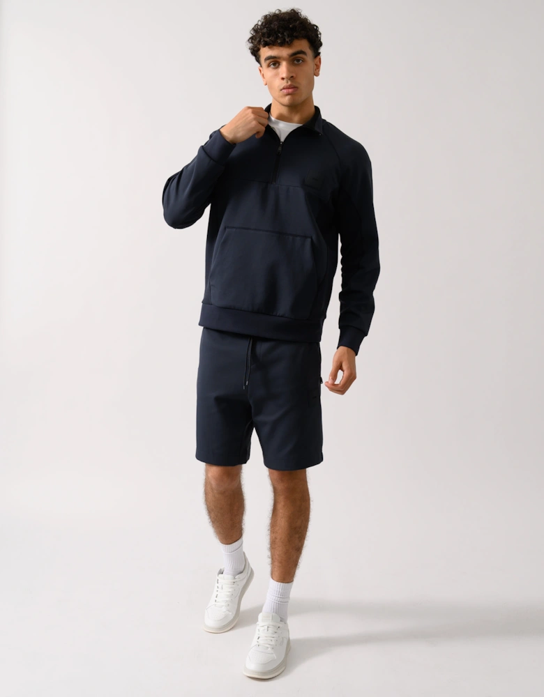 BOSS Green Sweat Rib Mens Half Zip Sweatshirt - Dark Blue 402