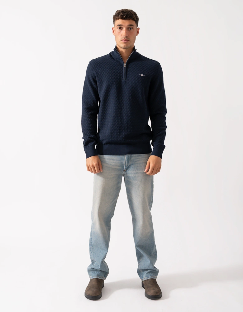 Mens Micro Texture Half Zip Jumper - 433 Evening Blue