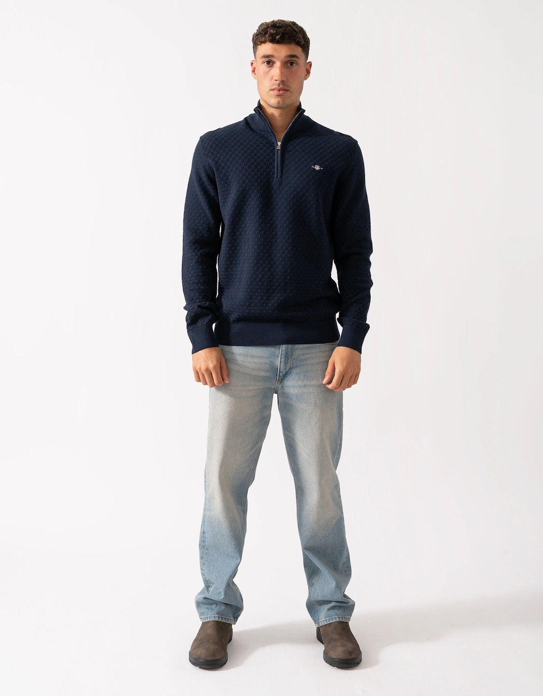 Mens Micro Texture Half Zip Jumper - 433 Evening Blue