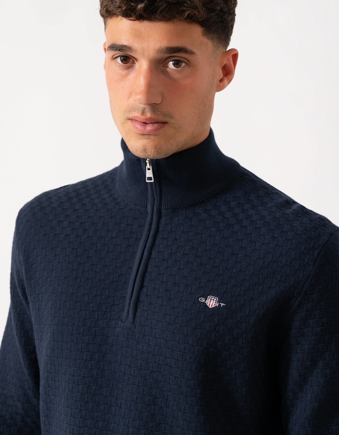 Mens Micro Texture Half Zip Jumper - 433 Evening Blue