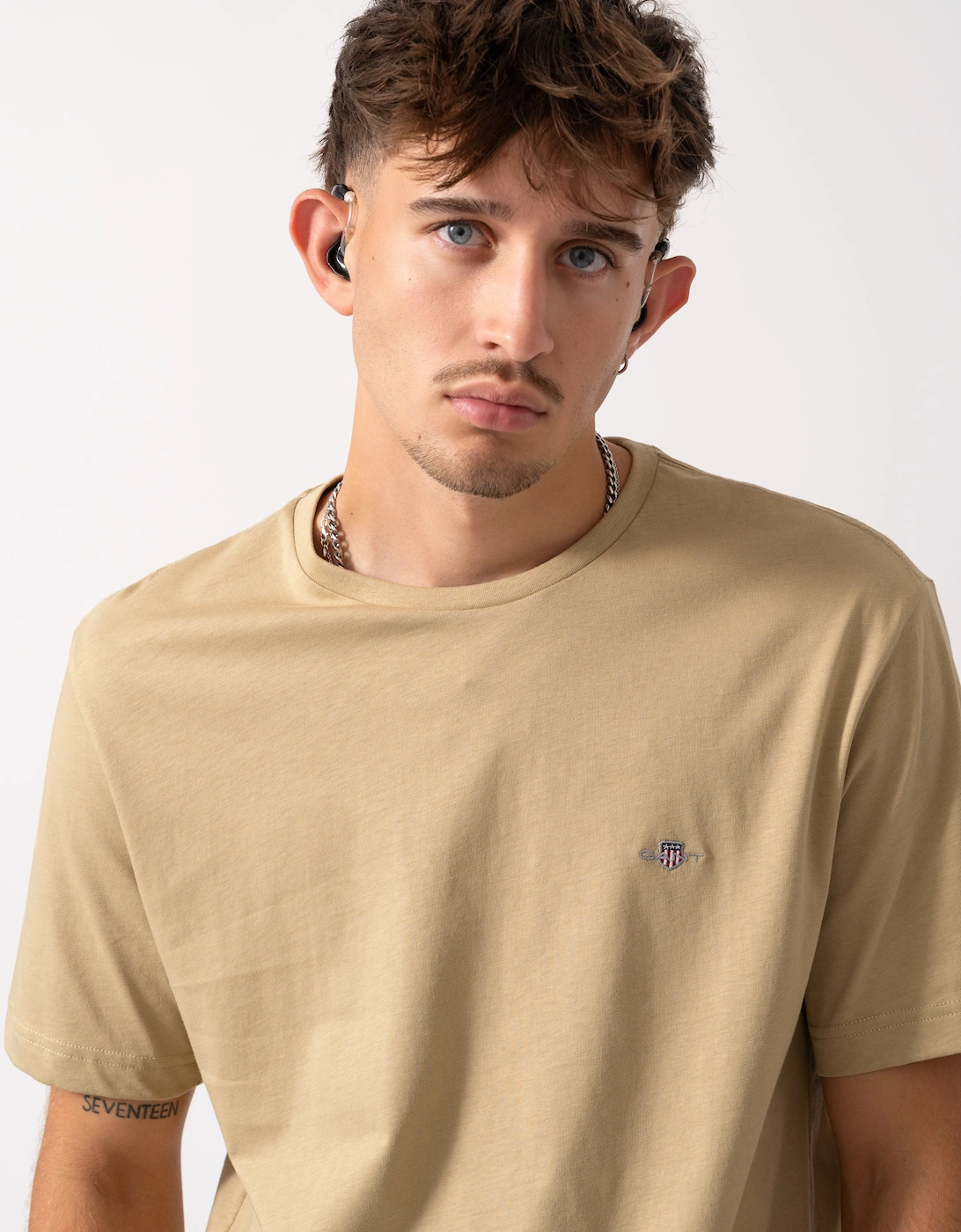 Mens Regular Fit Short Sleeve Shield Logo T-Shirt - 224 Woody Beige
