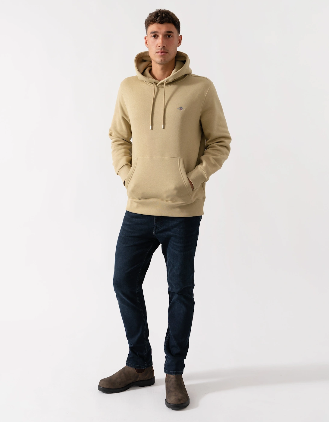 Mens Regular Fit Shield Logo Pullover Hoodie - 224 Woody Beige