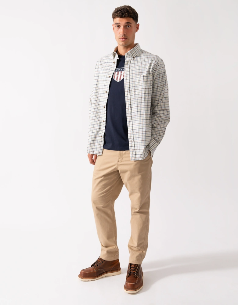 Mens Long Sleeve Twill Check Shirt - 427 Clear Sky