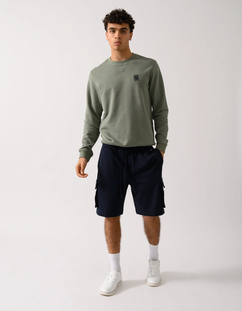Mens Crew Neck Sweatshirt With Logo Patch - Sage Green