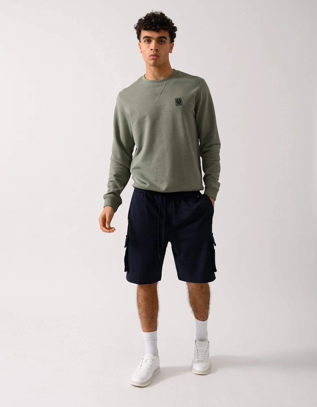 Mens Crew Neck Sweatshirt With Logo Patch - Sage Green