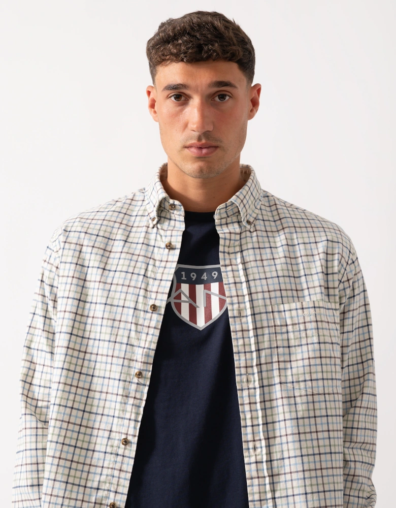 Mens Long Sleeve Twill Check Shirt - 427 Clear Sky