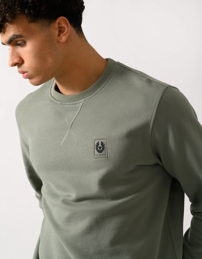 Mens Crew Neck Sweatshirt With Logo Patch - Sage Green