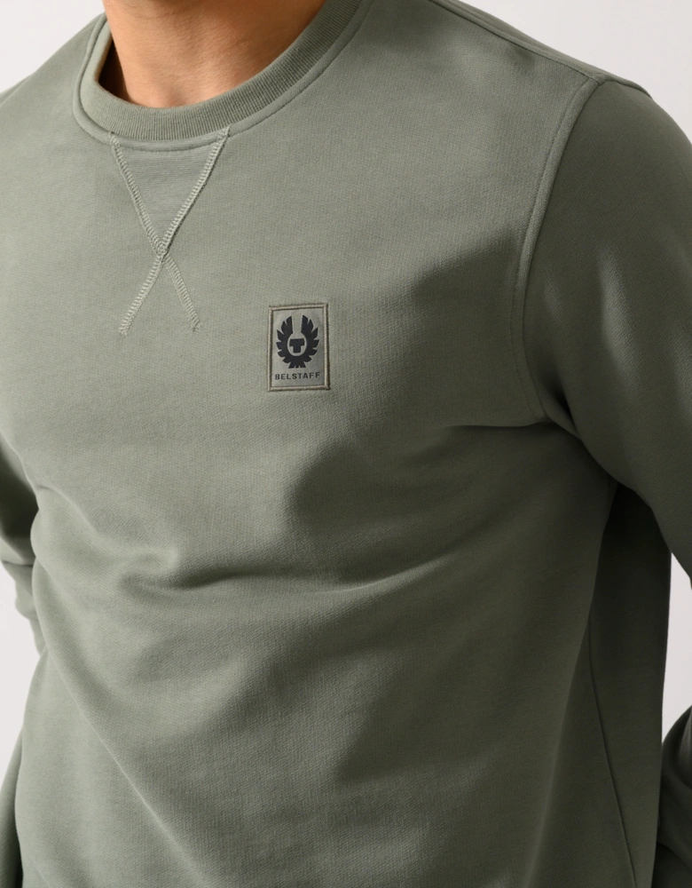 Mens Crew Neck Sweatshirt With Logo Patch - Sage Green