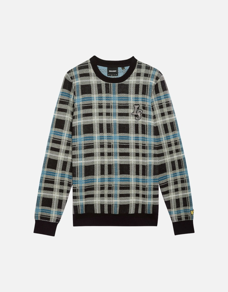 Lyle & Scott Ribbed Jacquard Tartan Crew Neck - X977 Jet Black/Mid Grey Marl