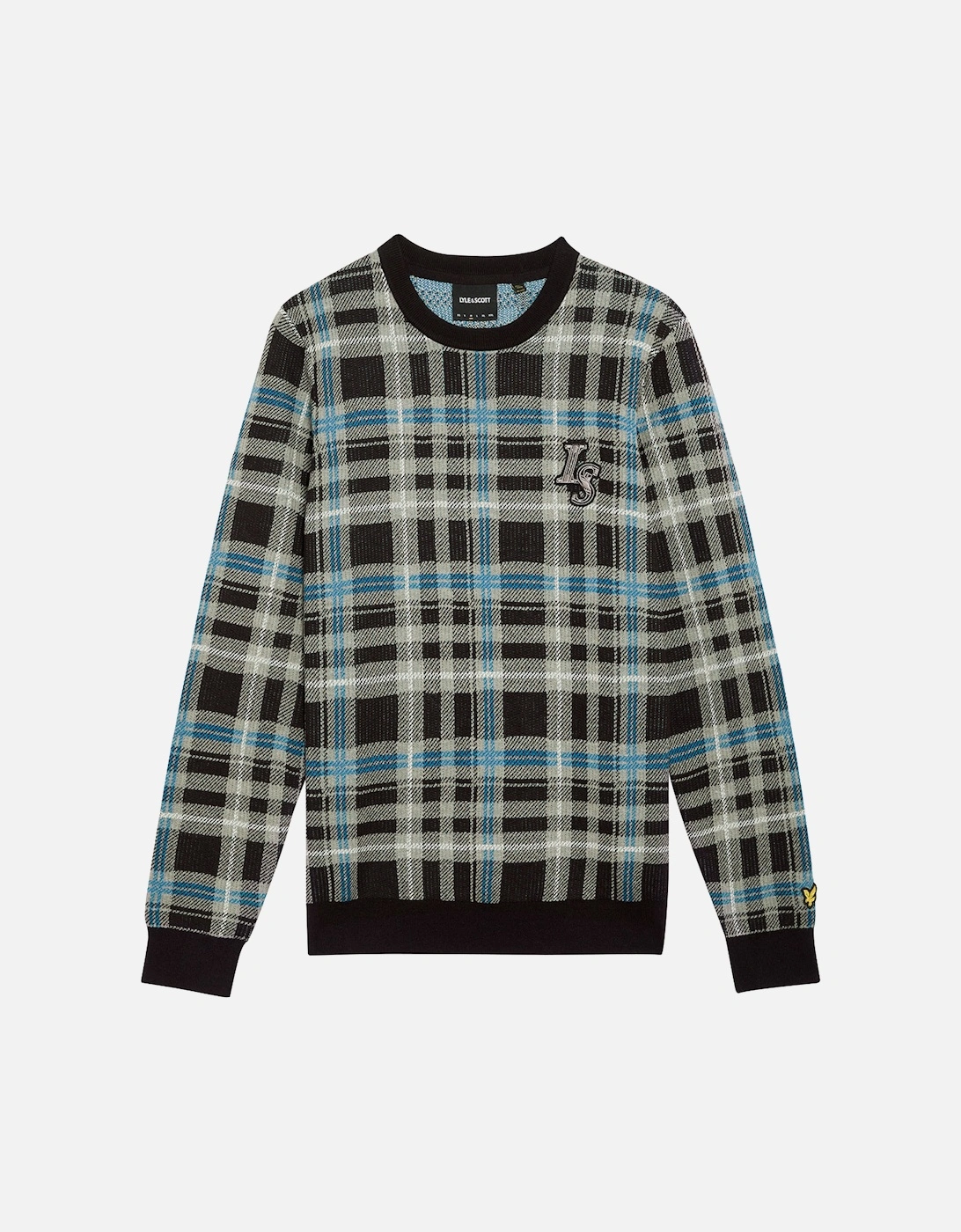 Lyle & Scott Ribbed Jacquard Tartan Crew Neck - X977 Jet Black/Mid Grey Marl