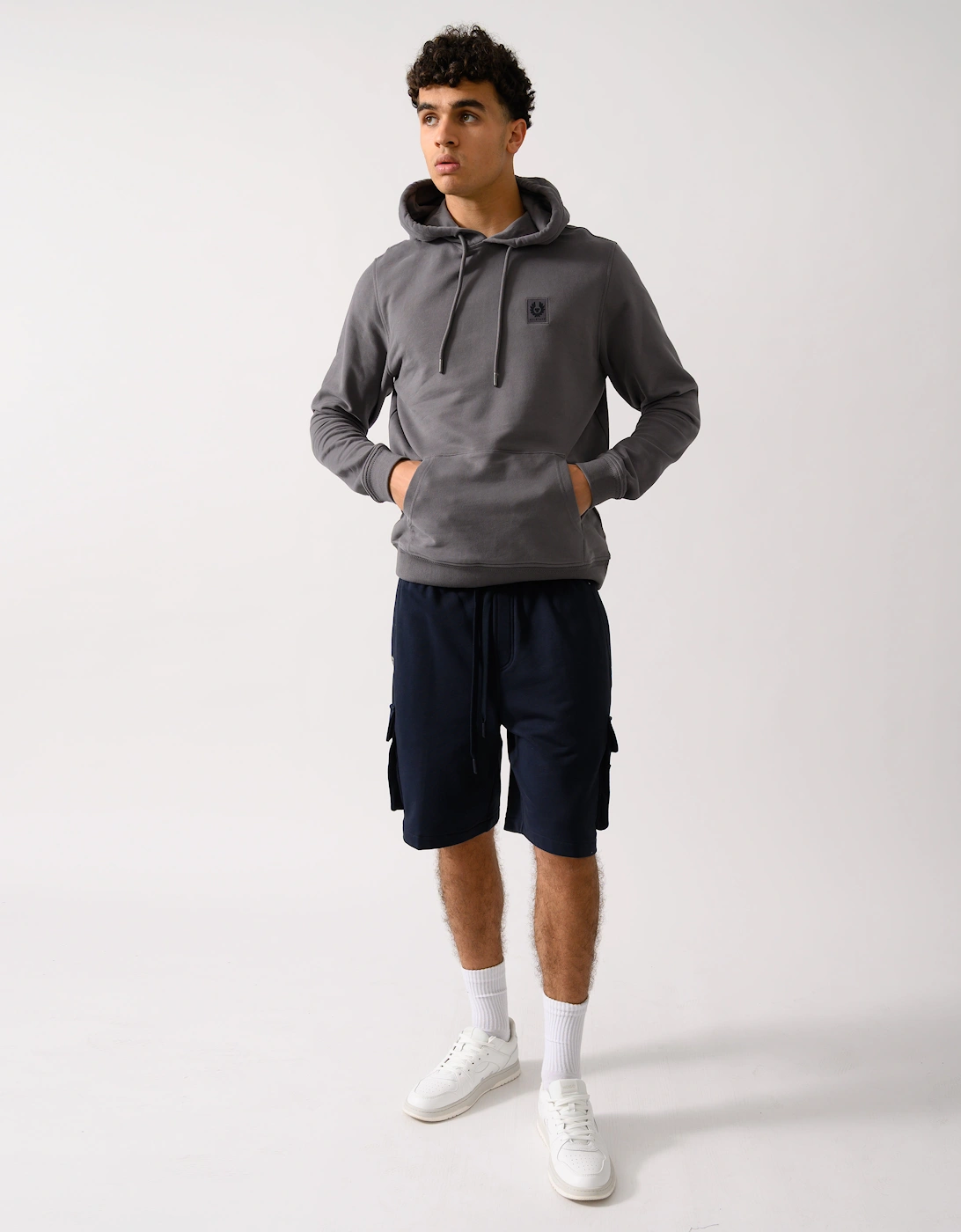 Mens Pullover Logo Patch Hoodie - Tornado Grey
