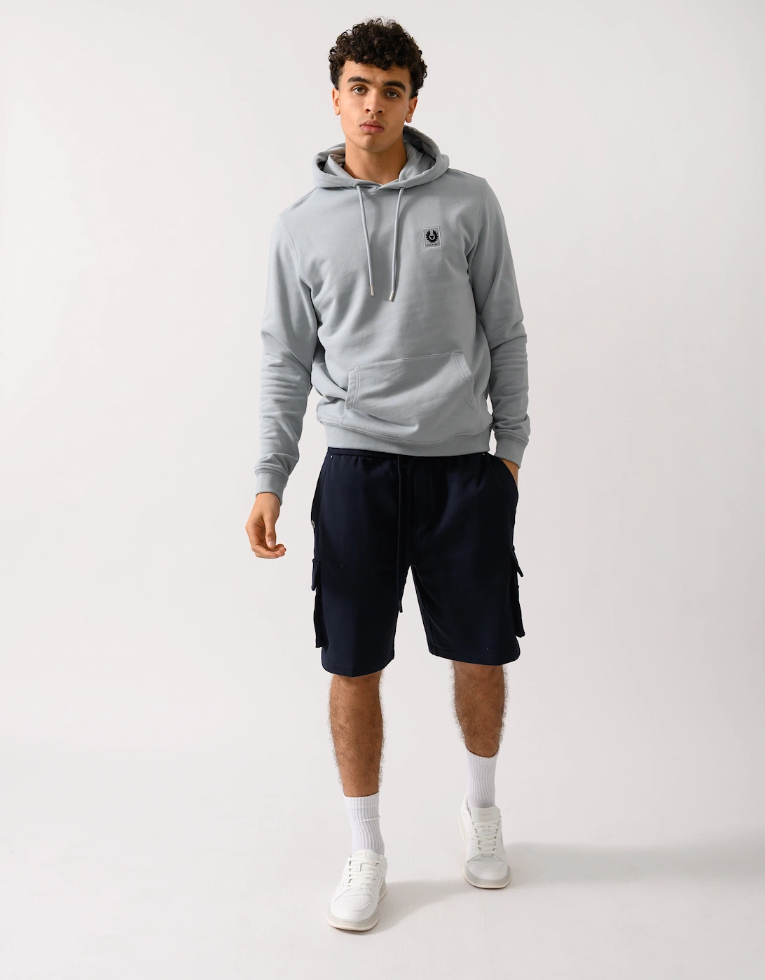 Mens Pullover Logo Patch Hoodie - Quarry Blue