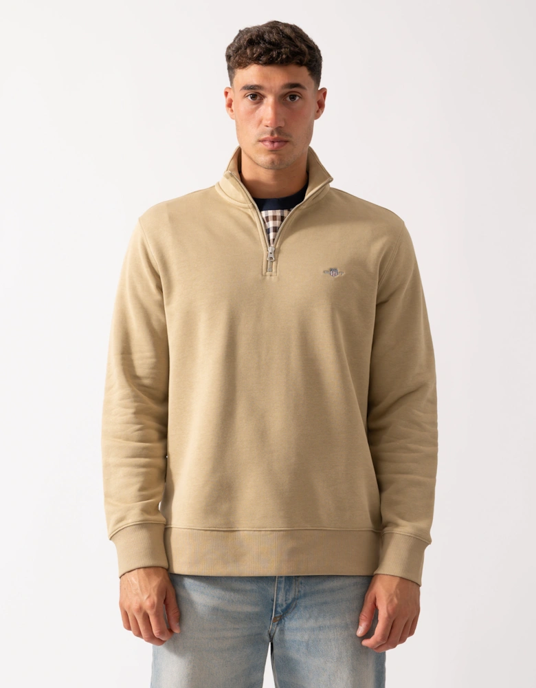 Mens Regular Fit Shield Logo Half Zip Sweatshirt - 224 Woody Beige