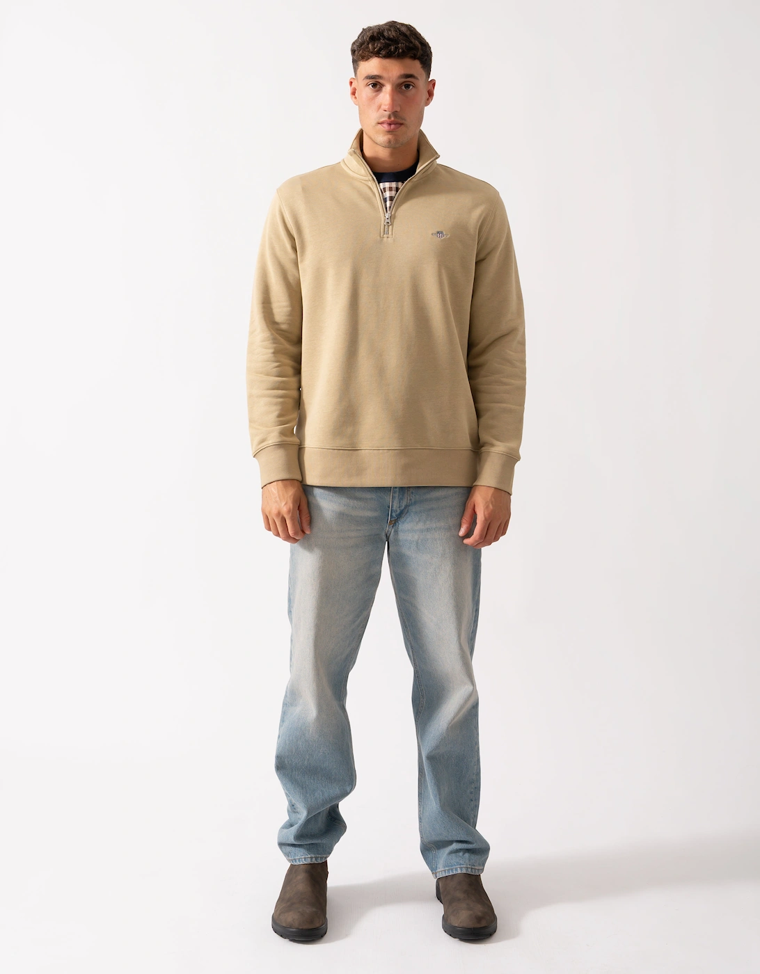 Mens Regular Fit Shield Logo Half Zip Sweatshirt - 224 Woody Beige