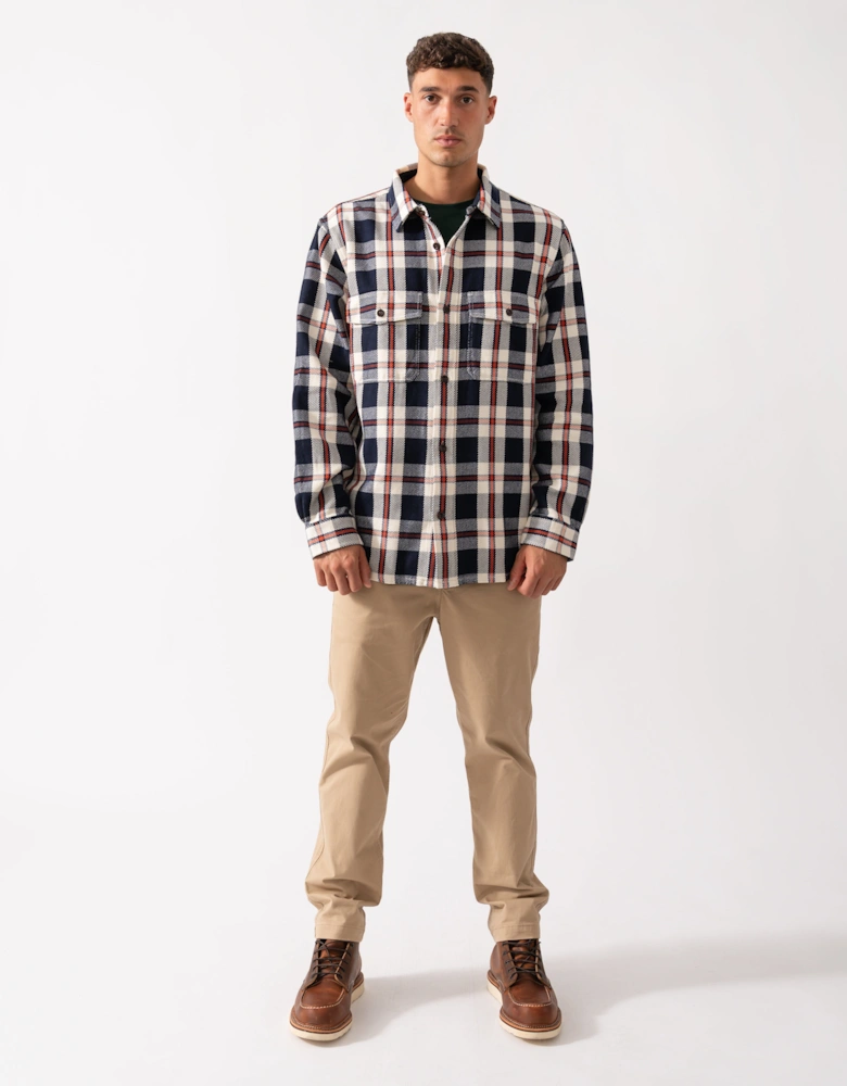 Mens Heavy Twill Check Overshirt - 433 Evening Blue