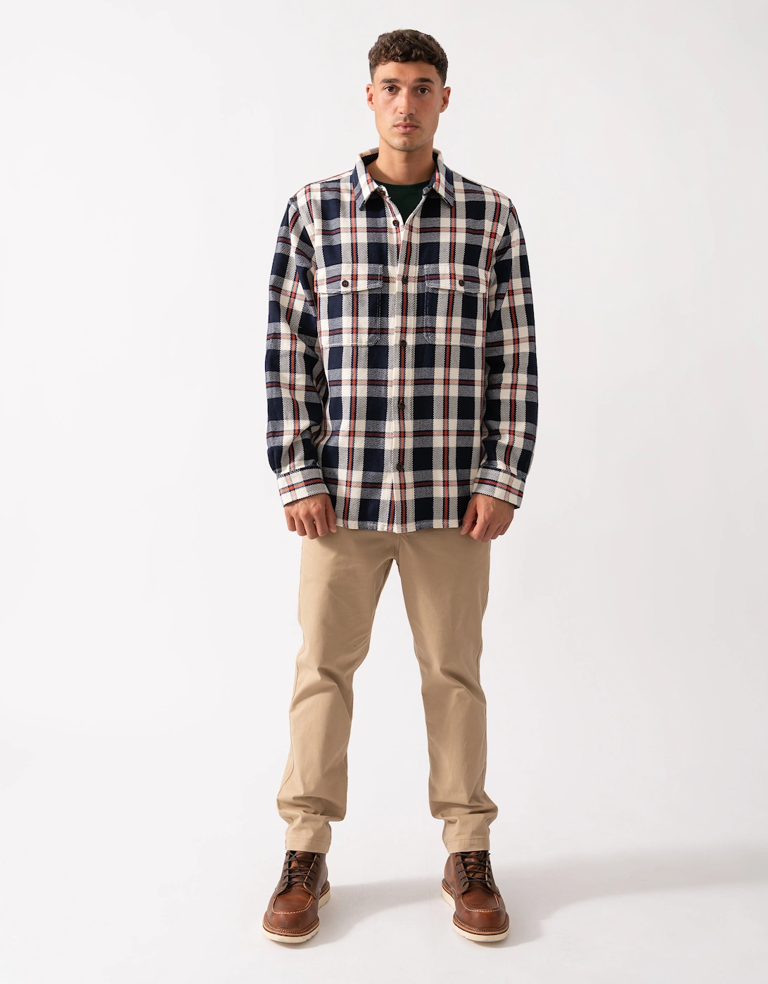 Mens Heavy Twill Check Overshirt - 433 Evening Blue