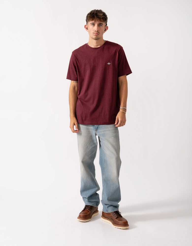 Mens Regular Fit Short Sleeve Shield Logo T-Shirt - 677 Bordeaux Melange