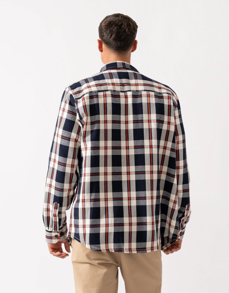 Mens Heavy Twill Check Overshirt - 433 Evening Blue
