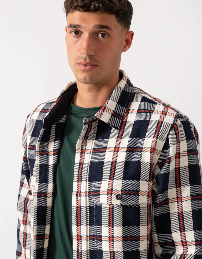 Mens Heavy Twill Check Overshirt - 433 Evening Blue