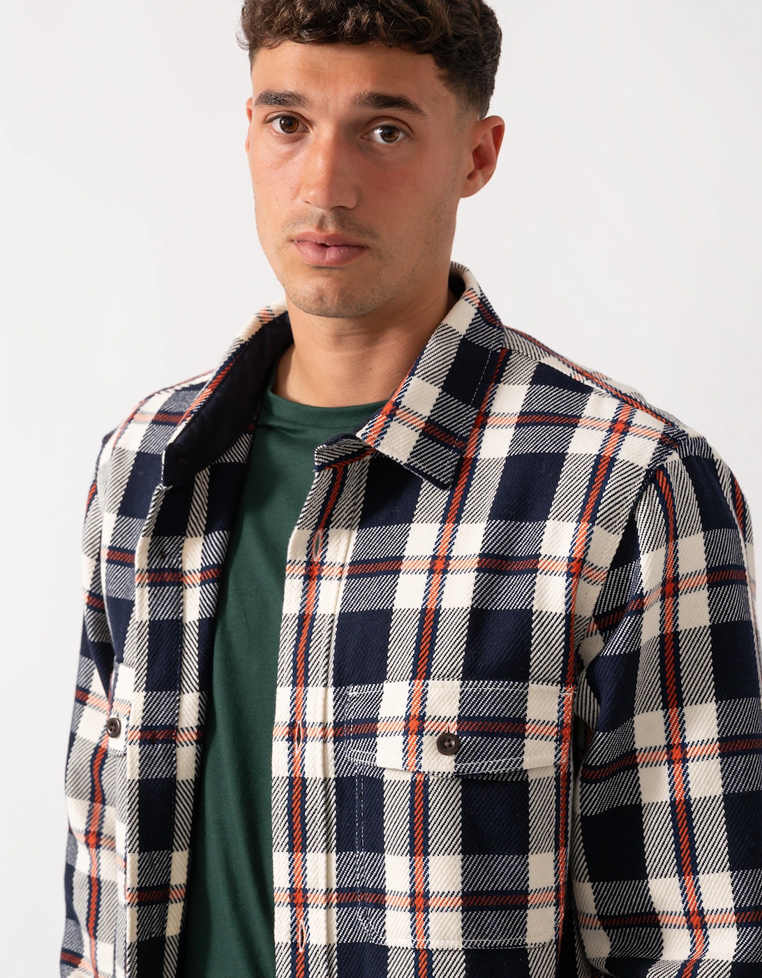 Mens Heavy Twill Check Overshirt - 433 Evening Blue