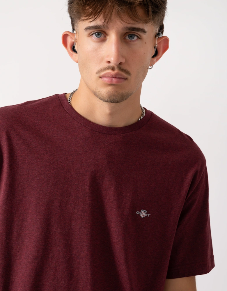 Mens Regular Fit Short Sleeve Shield Logo T-Shirt - 677 Bordeaux Melange