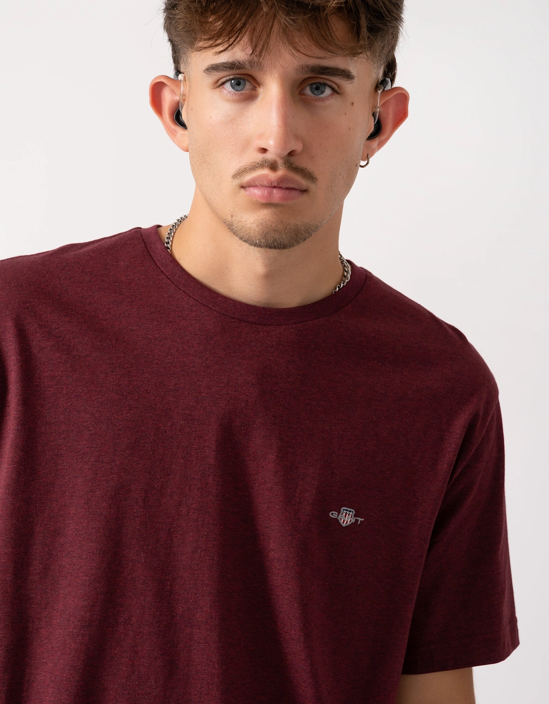 Mens Regular Fit Short Sleeve Shield Logo T-Shirt - 677 Bordeaux Melange