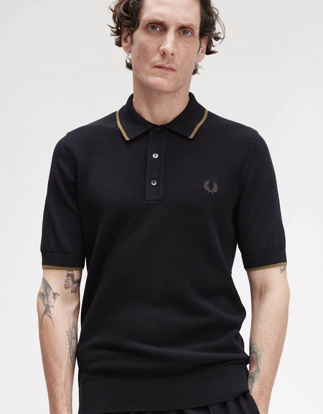 Mens Pique Stitch Knitted Polo Shirt - Black 102