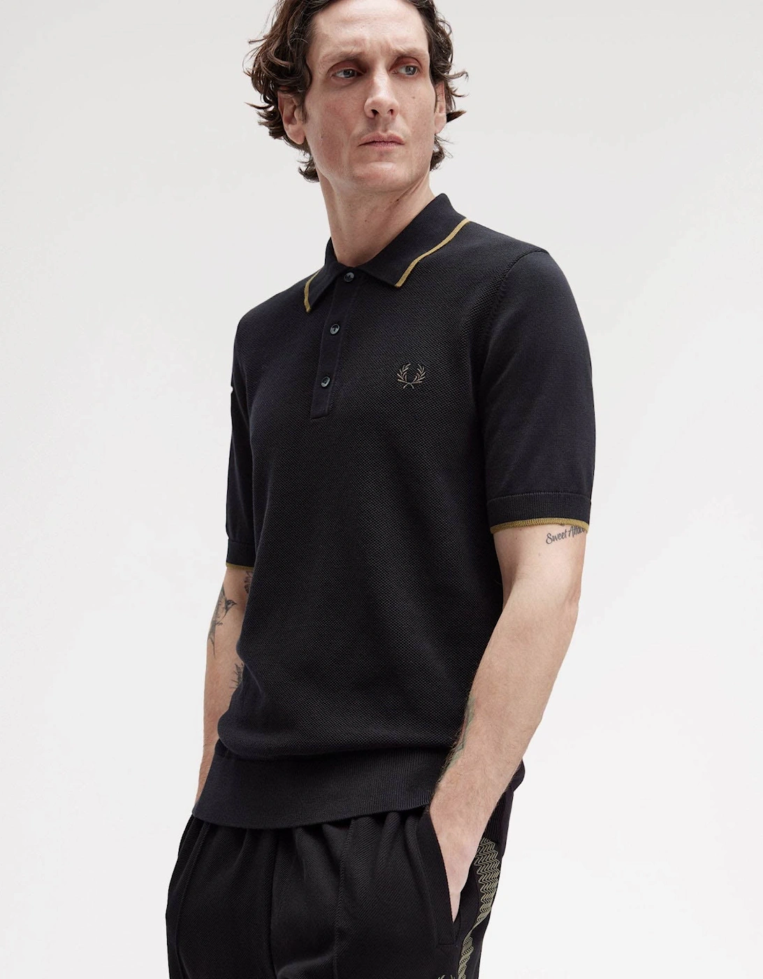 Mens Pique Stitch Knitted Polo Shirt - Black 102