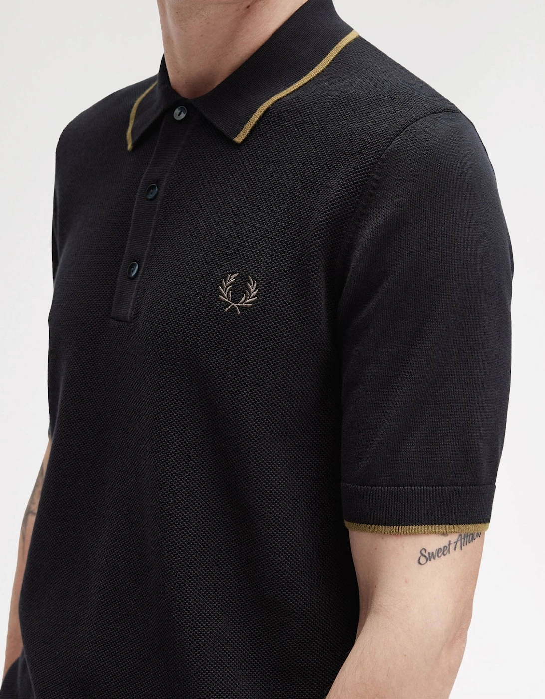 Mens Pique Stitch Knitted Polo Shirt - Black 102